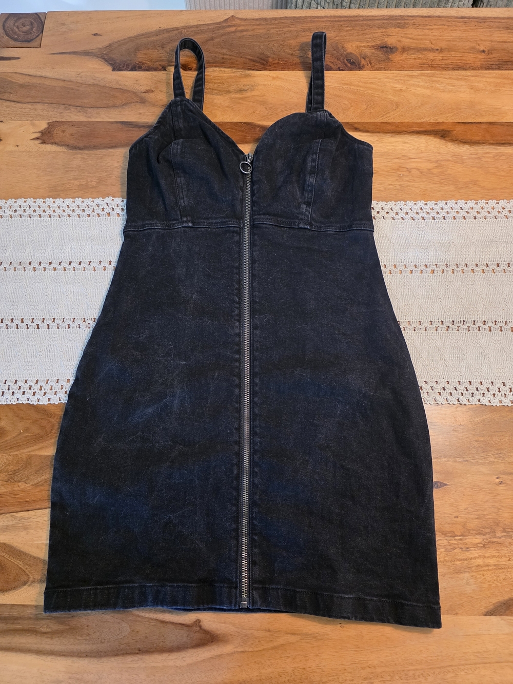 Garage Black Denim Zip-Front Mini Dress - Size XS / TP